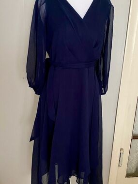 Dkny Elegant Navy Blue Wrap Midi Dress